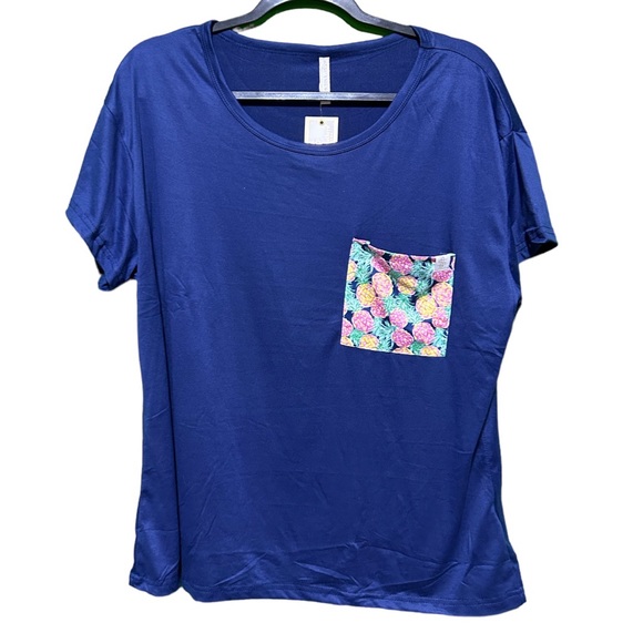 NWT Simply Southern Womens T-Shirt Shorts Pajama Set Pineapple Size XL Navy Blue - Picture 4 of 9